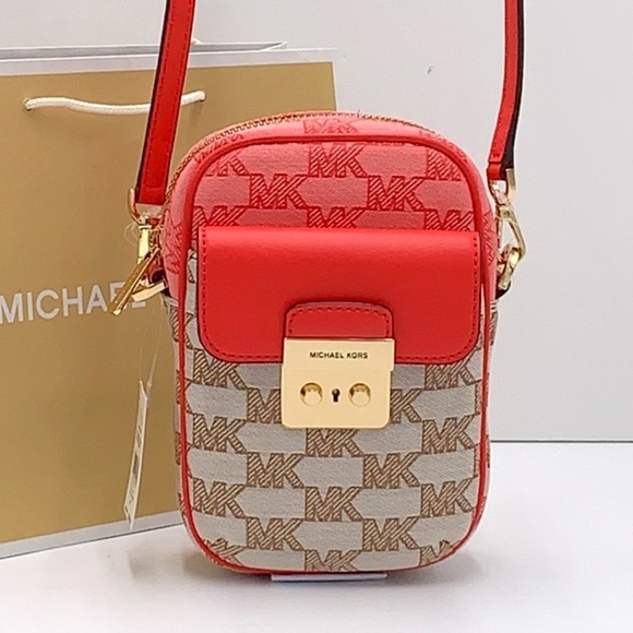 Michael Kors Sloan Editor Small Phone Logo Jacquard Crossbody Grapefruit Multi - Picture 8 of 16